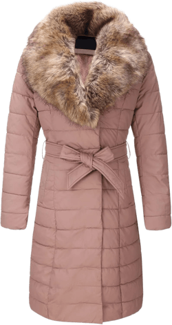 Bellivera Women's Winter Puffer Jacket Cold-Resistant Patchwork Plush Lining Coat with Removable Fur Collar Hooded and Belted XX-Large Pink Yellow