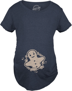 Crazy Dog T-Shirts Gingerbread Cookie Maternity T Shirt Cute Christmas Cookie Pregnancy Announcement Graphic Tee Small Heather Navy