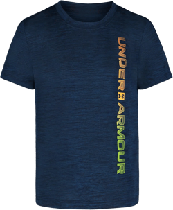 Under Armour Boys' Short Sleeve Shirt, Crewneck, Lightweight and Breathable, Sports Graphic Tees 4 Graphite Blue Vertical