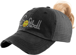 Speedy Pros Womens Ponytail Cap Softball Embroidery Cotton Distressed Trucker Hats One Size Black