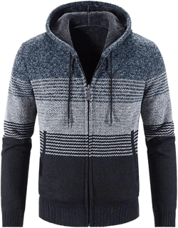 Kinkia Men's Zip Up Hoodies Casual Long Sleeve Full Zipper Sherpa Fleece Lined Knit Cardigan Sweater Jacket with Pockets Navy Large