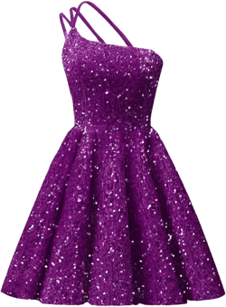 yinyyinhs One Shoulder Sequin Homecoming Dresses for Teens Short Prom Dress 2025 Sparkly A-Line Formal Cocktail Party Gown Purple 2
