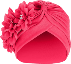 Women's C Fashionable Solid Color Striped Bow Headscarf Muslim Ladies A Hat Hat Gloves Scarf Set Boys Hot Pink One Size