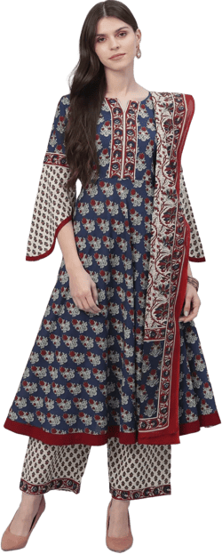 Women Navy Blue Printed Kurta Set