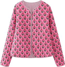 Yimoon Quilted Jackets for Women Reversible Floral Print Open Front Lightweight Cropped Puffer Jacket Outwear Small Red