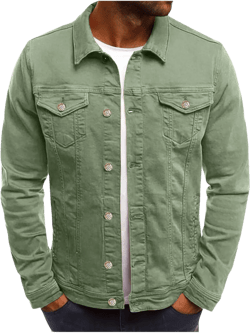 asjyhkr Men's Solid Color Lapel Denim Work Button Coat Long-Sleeved Hoodless Casual Jacket with Pocket,JH106 Medium Army Green