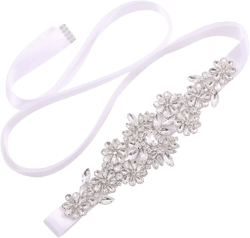 WEZTEZ Bridal Belt Rhinestone Wedding Sash Handmade Crystal Belt ​for Brides Bridesmaid Dress (Sliver-white) at Amazon Women’s Clothing store