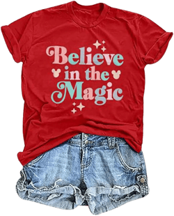 FRYAID Magical Shirt Women Believe in The Magic Tshirt Kingdom Castle Tie Dye Tee Family Holiday Vacation Short Sleeve Tops X-Large Red