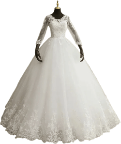 Fashion Elegant Lace Embroidery Long Sleeve Wedding Dress