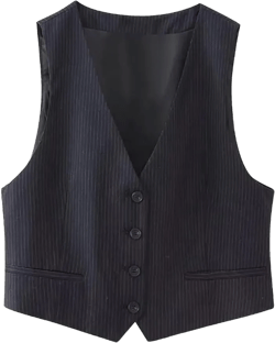 Mnjyihy Women Spring Summer Vintage Pinstripe Blazer Waistcoat Single Breasted Sleeveless V Neck Vest Jacket X-Small Gn