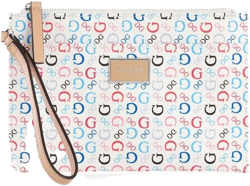 GUESS Women's Pastel Rainbow Logo Large Zip Wristlet Wallet Clutch Bag - White Multi