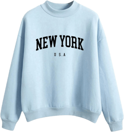 Womens New York Sweatshirt Round Neck Letter Graphic Cute Sweatshirt Oversized Casual Hoodie Teen Girls Fall Y2K Clothes Large Blue