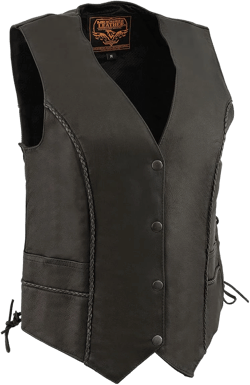 Milwaukee Leather MLL4560 Women's Black Premium Leather Classic Braided Side Lace Deep V-Neck Motorcycle Rider Vest 4X-Large