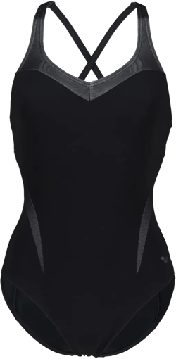 ARENA Bodylift Women's Isabel B-Cup One Piece Shaping Swimsuit Light Cross Back UV Protection Tummy Control Bathing Suit 38 Black/White