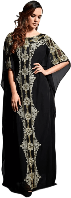 ODIZLI Womens Muslim Abaya Dress V Neck Bronzing Dress Islamic Full Length Kaftan Daily Casual One-Piece Black Floral/ Rhinestone One Size