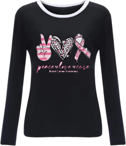 Ceboyel Womens Breast Cancer Awareness Shirts Pink Ribbon Tshirts Tees Long Sleeve Tops Funny Clothing Gifts Items 3X-Large J01-black