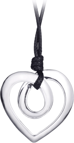Heart Shape Long Pendant Necklace Silver Plated Black PU Leather Rope Long Chain Necklace for Women