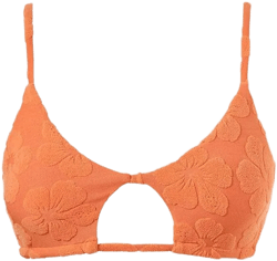 Women's Sexy Scoop Neck Cut Out Tie Back Floral Jacquard Bikini Top Large Orange