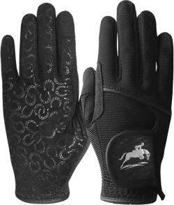 FINGER TEN Womens Horse Riding Gloves Premium Equestrian Horseback Gloves for Ladies, Mesh Breathable Lightweight Comfortable Grip Summer Color Pack Large Black