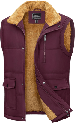 MAGCOMSEN Mens Winter Vests Outerwear Fleece Lined Puffer Vest Warm Casual Quilted Vest Bubble Sherpa Vest Jacket X-Large Wine