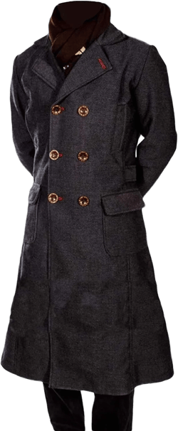Men's Sherlock Holmes Benedict Cumberbatch Wool Long Trench Coat Jacket Large Black