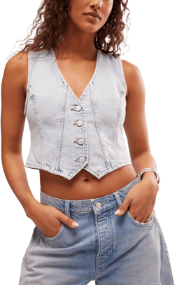 Free People Women's Tate Denim Vest, Boardwalk Blues