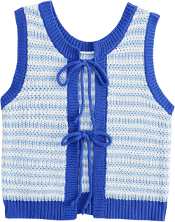 Sweater Vest Women Casual Sleeveless Crochet Tops Color Block Tie Back Knit Tank Tops Blue Medium
