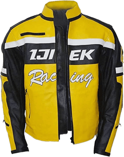 Men’s Chuck Greene Jacket Biker Racer Yellow & Black Motorcycle Biker Leather Jacket Large Yellow - Faux Leather