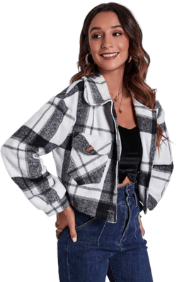 Plaid Button Front Jacket with Pockets