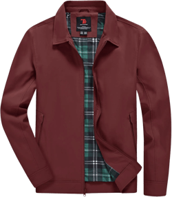 YSENTO Men's Light Jackets Lightweight Bomber Jackets Collared Work Golf Windbreakers with Zip Pockets Small 1-wine Red