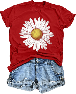 LAZYCHILD Womens Graphic Tees Sunflower Shirts Vintage Flower Graphic Tees Shirts Inspirational Tees Casual Faith Shirt Tops Medium Red