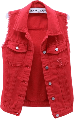 ebossy Women's Candy Color Slim Fit Sleeveless Distressed Denim Jean Vest Jacket X-Large Red