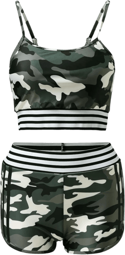 2pcs Camouflage Prints Bikini Set for Women Halter Tank Top Swimwear High Waist Tummy Tucking Boyshorts Swimsuit (Camouflage, XL)
