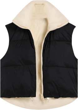 FindThy Women's Crop Puffer Vest Drawstring Full-Zip Reversible Puffy Vest Winter Waistcoat X-Small Black White