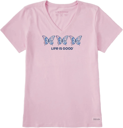 Life is Good Women's Crusher Tee Shirt, Short Sleeve Cotton Graphic T-Shirts, Tie Dye Butterfly Small Seashell Pink