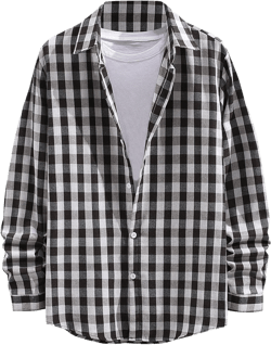 Burband Unisex Mens Womens Long Sleeve Flannel Shirts Casual Button Up Plaid Shirts Corduroy Oversized Boyfriend Jackets, 4-black