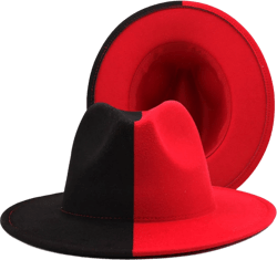 Patchwork Wool Felt Jazz Fedora Hat Women Wide Brim Panama Party Trilby Cowboy Cap Men Wedding Hat Red Black