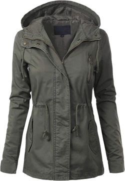 MixMatchy Womens Utility Anorak Jacket Lightweight Hooded Zip Up Safari Style Coat with Snap Buttons Chest and Hand Pockets 1X Olive (Junior Fit)