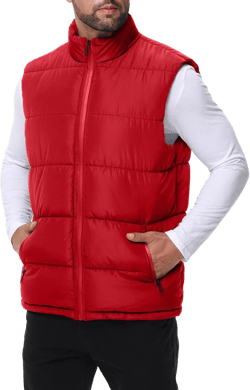 WHN Men's Puffer Vest Outerwear Winter Zipper Quilted Puffy Sleeveless Jacket Outdoor Size M to XXL X-Large Red
