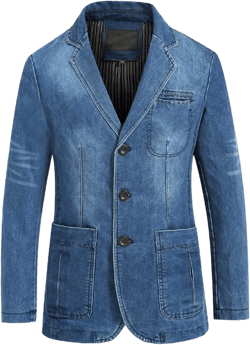 Men's 2 Buttons Denim Blazer Lapel Washed Denim Suit Jacket Medium Light Blue_02