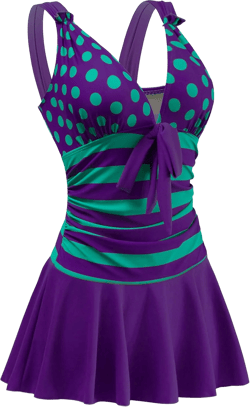 AONTUS Plus Size Contrast Color Swimsuits Tummy Control Boy Shorts for Women with Quick-Dry V-Neck 18-20 Purple-green Stripes