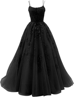 Tulle Lace Appliques Prom Dresses Long Ball Gown for Women Spaghetti Straps Corset Backless Evening Dress 20 Plus Black