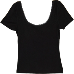 The Gabby Lace Trim Black Tee
