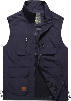 Flygo Mens Casual Lightweight Multi-Pockets Outdoor Work Fishing Travel Photo Vest X-Small Navy Blue