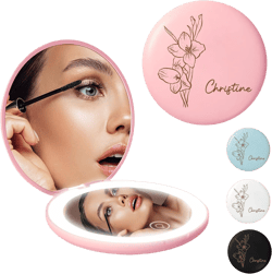 ALBK Personalized Compact Mirror with Light - 1x/10x Magnification LED Lighted Travel Makeup Mirror, 3 Color Lighting, Small Hand Magnifying Pocket Mirror for Purse, Handbag, Custom Gifts for Women A-birth Flower 3.2"L x 0.6"W