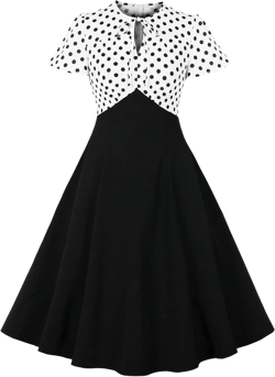 Wellwits Women's Keyhole Tie Polka Dots Top 1950s Vintage Dress