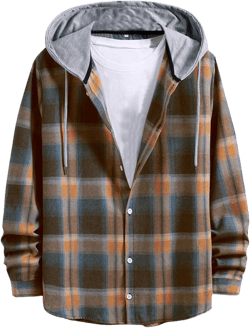 Men's Plaid Hooded Shirt Jackets Casual Oversized Long Sleeve Button Down Shirts Drawstring Brushed Cotton Flannel Shirts Orange : Clothing, Shoes & Jewelry
