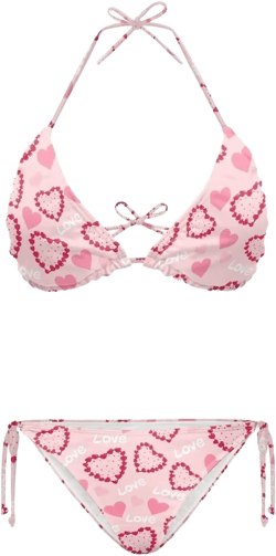 Valentine's Day Heart Pattern Women Two Piece Thong Bikini Set Sexy Halter Triangle Swimsuit String Spaghetti Straps Push Up Bathing Suits High Waisted Holiday Beach Bathing Suits