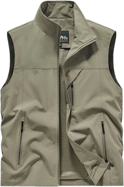 Lightweight Quick Dry Vest for Men Outdoor Multi Pockets Fishing Vests Casual Lightweight Quick Dry Outerwear Khaki 6X-Large