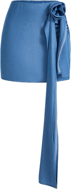 Women's 3D Flower High Waist Wrap Skirt Party Denim Bodycon Skirt Blue Small